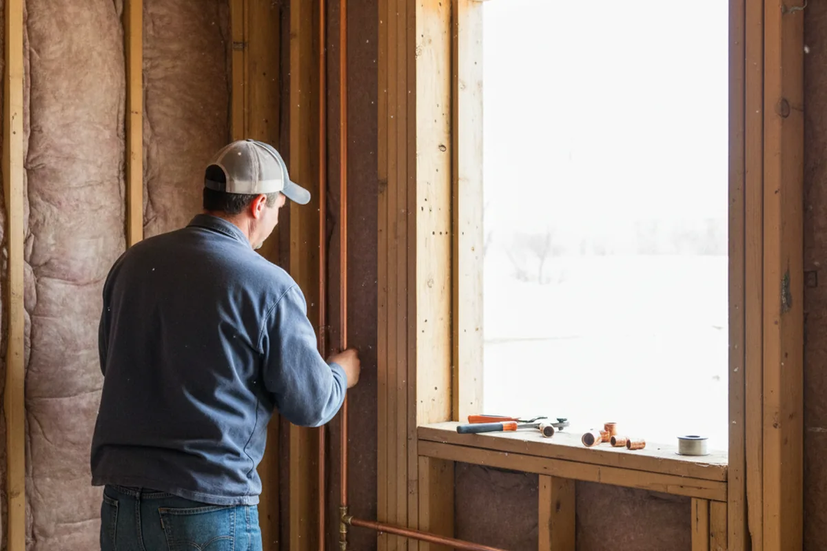 Licensed plumber running new copper supply lines in a Topeka home