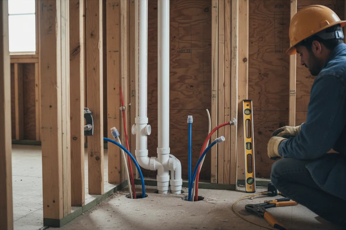 Drain and supply rough-in during Leak Detection in Topeka